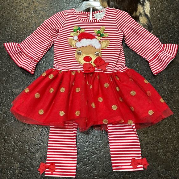 Emily Rose Other - Emily Rose Red and Gold Reindeer 2 Piece Outfit